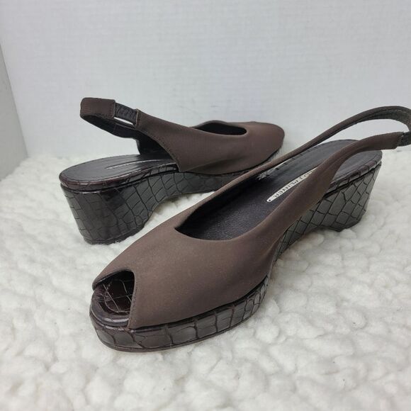 Donald J. Pliner King2 Women's Shoes Size 8.5 Brown Croco Peep Toe Platform - Picture 5 of 9